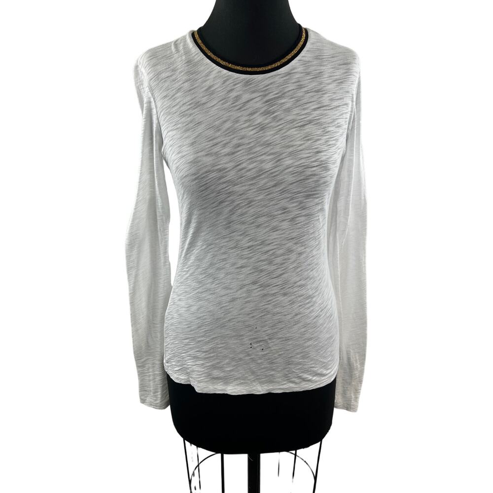 GOLDIE Lightweight White Long Sleeve Top Pima Cotton Round Neck Pullover Size XS